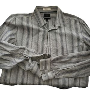 L Slim Fit Leggiuno Gray/Black  Stripped Button up Neck 17.5